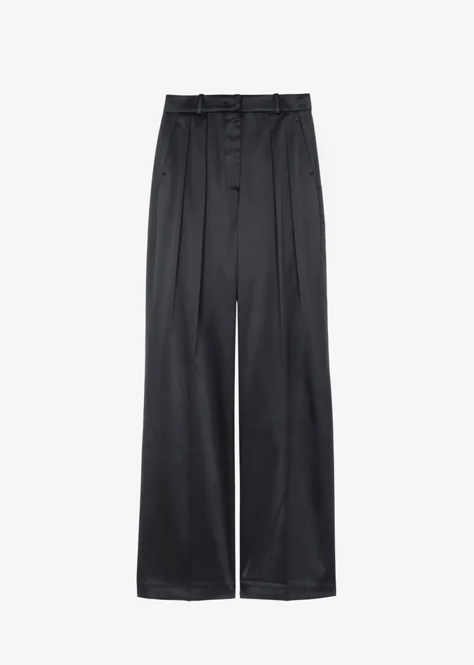 Women Eliane Satin Pleated Trousers 8211 Black The Frankie Shop Bottoms