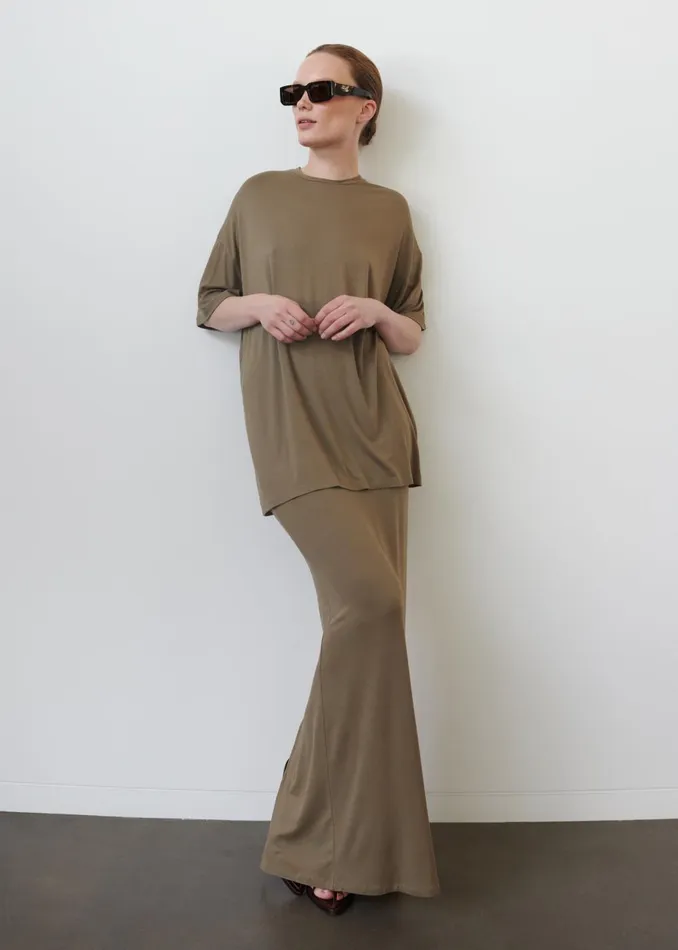 Women Ella Maxi Skirt 8211 Khaki Brown The Frankie Shop Bottoms