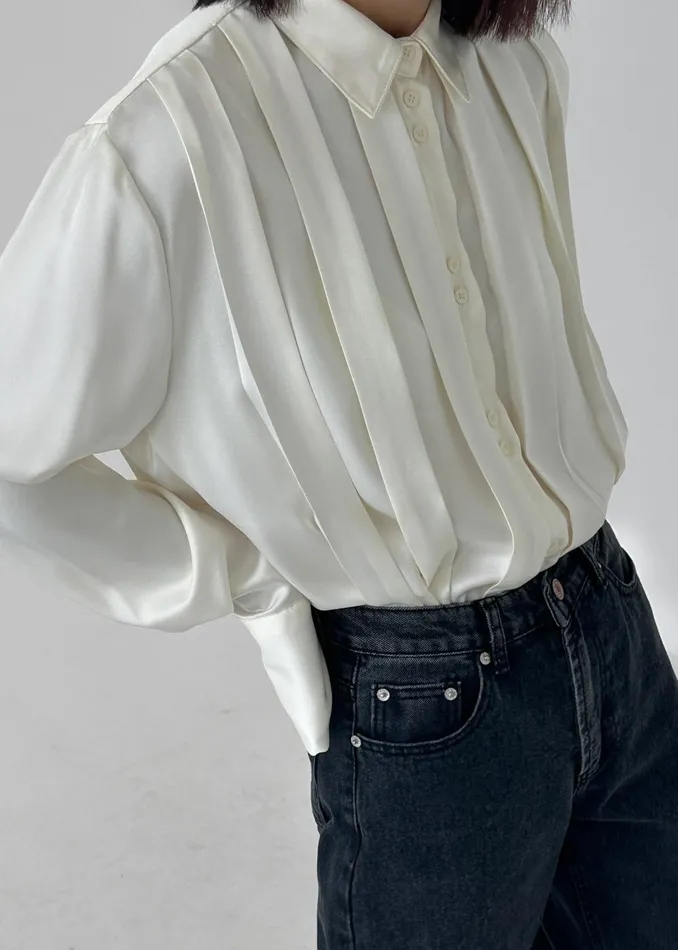 Women Elliana Front Pleated Blouse 8211 Cream The Frankie Shop Tops