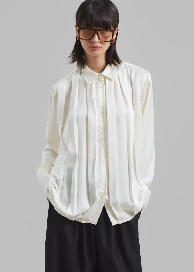 Women Elliana Front Pleated Blouse 8211 Cream The Frankie Shop Tops