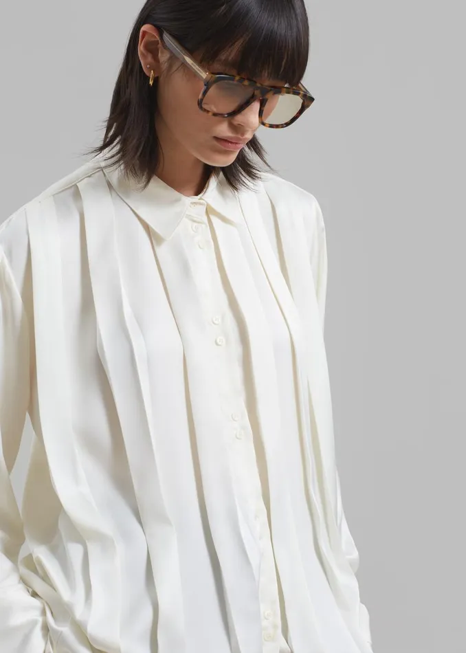 Women Elliana Front Pleated Blouse 8211 Cream The Frankie Shop Tops