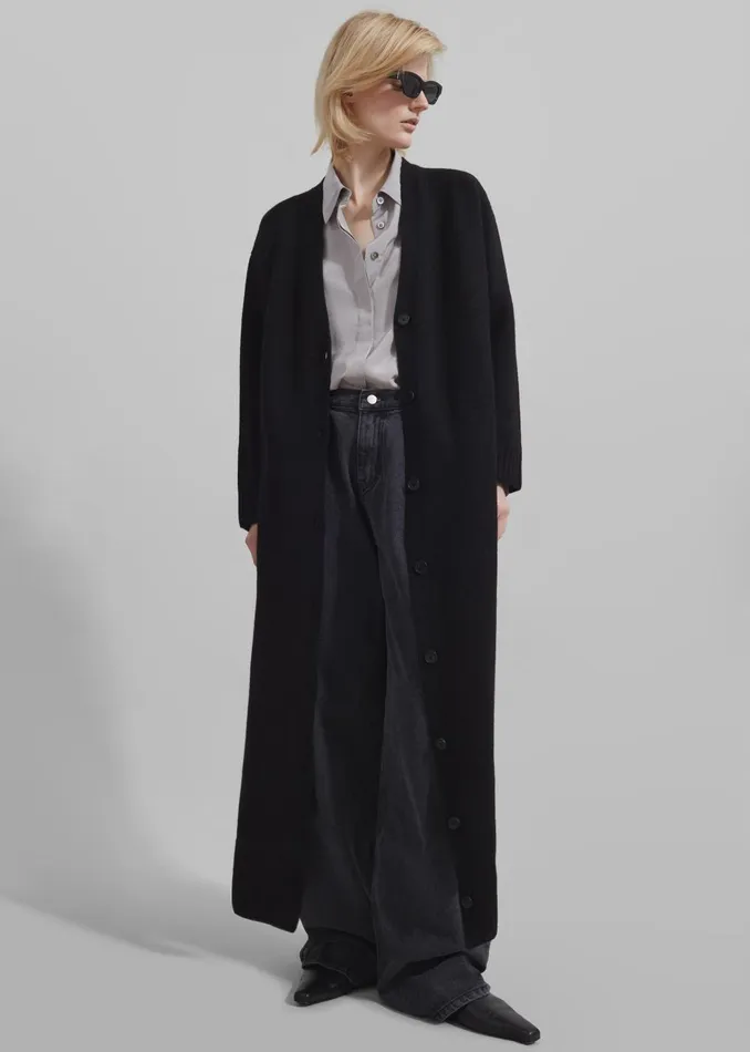 Women Emi Long Knit Cardigan 8211 Black The Frankie Shop Knitwear