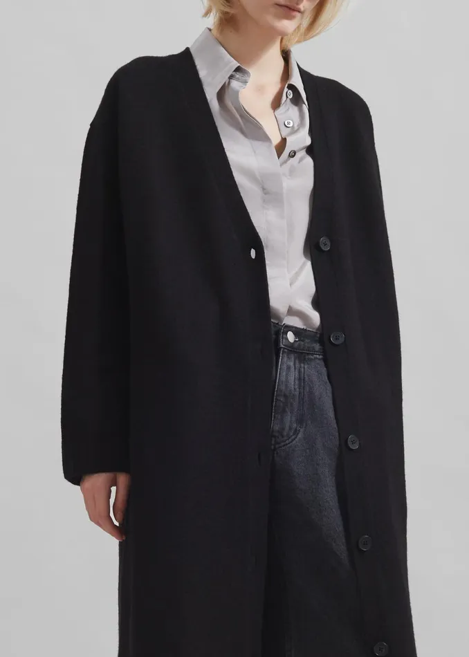 Women Emi Long Knit Cardigan 8211 Black The Frankie Shop Knitwear