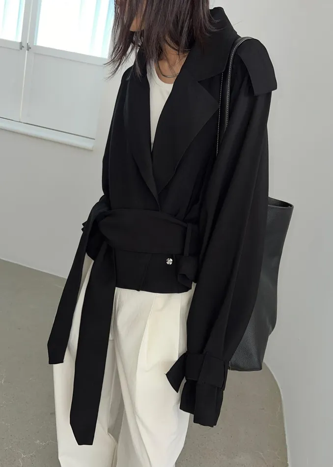 Women Faven Cropped Trench 8211 Black The Frankie Shop Outerwear