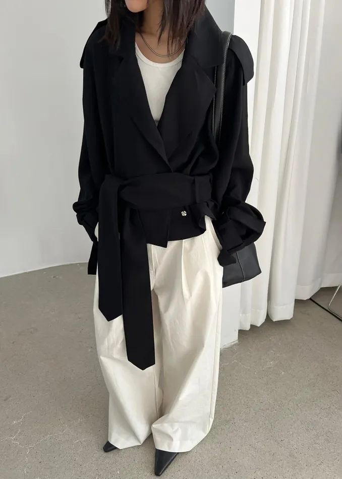 Women Faven Cropped Trench 8211 Black The Frankie Shop Outerwear