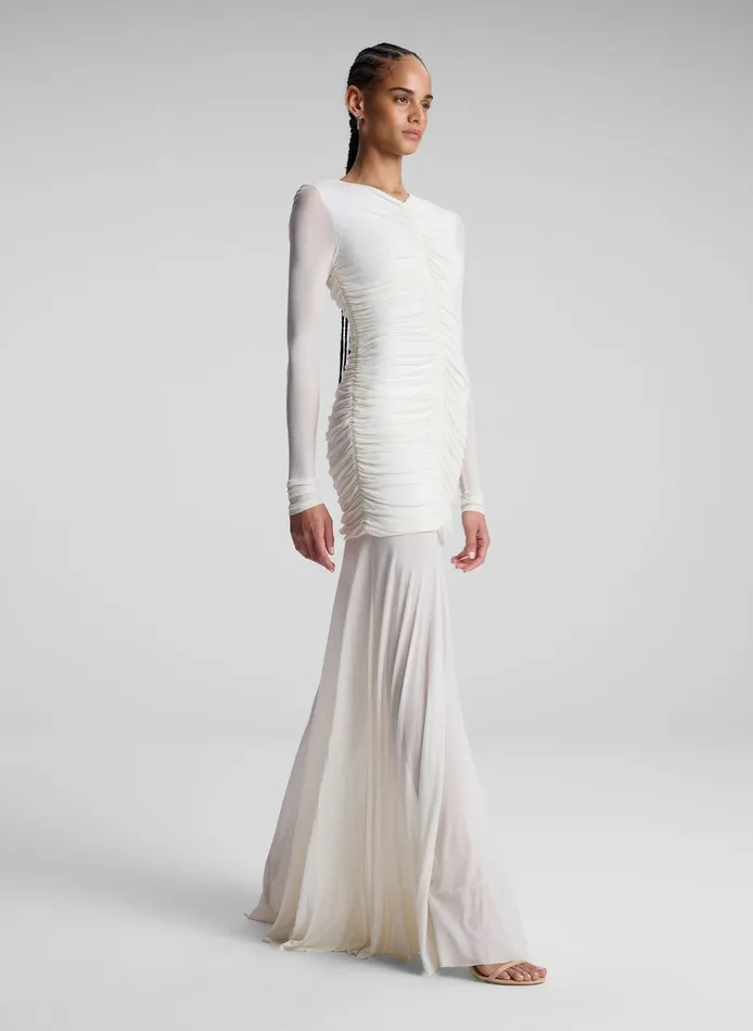 Women Fawn Ruched Mesh Maxi Dress Off White ALC Dresses