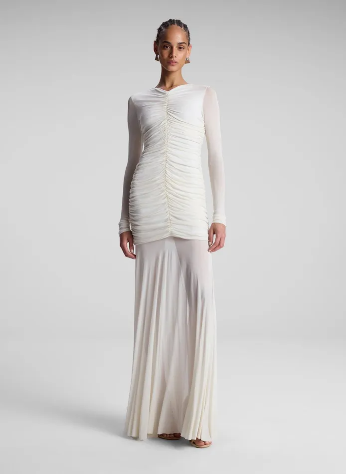 Women Fawn Ruched Mesh Maxi Dress Off White ALC Dresses