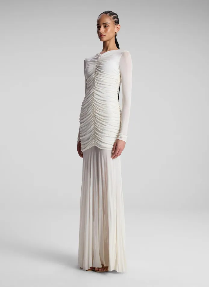 Women Fawn Ruched Mesh Maxi Dress Off White ALC Dresses
