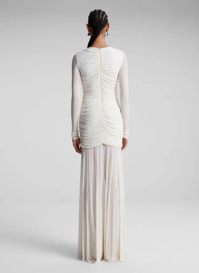 Women Fawn Ruched Mesh Maxi Dress Off White ALC Dresses