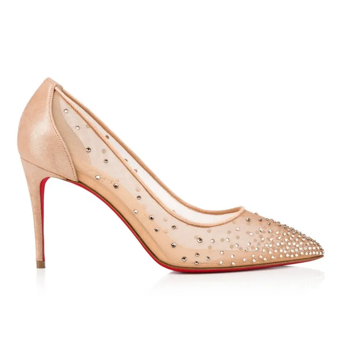 Women Follies Strass 85 Mm Pumps 8211 Mesh And Suede 8211 Light Silk Christian Louboutin Pumps