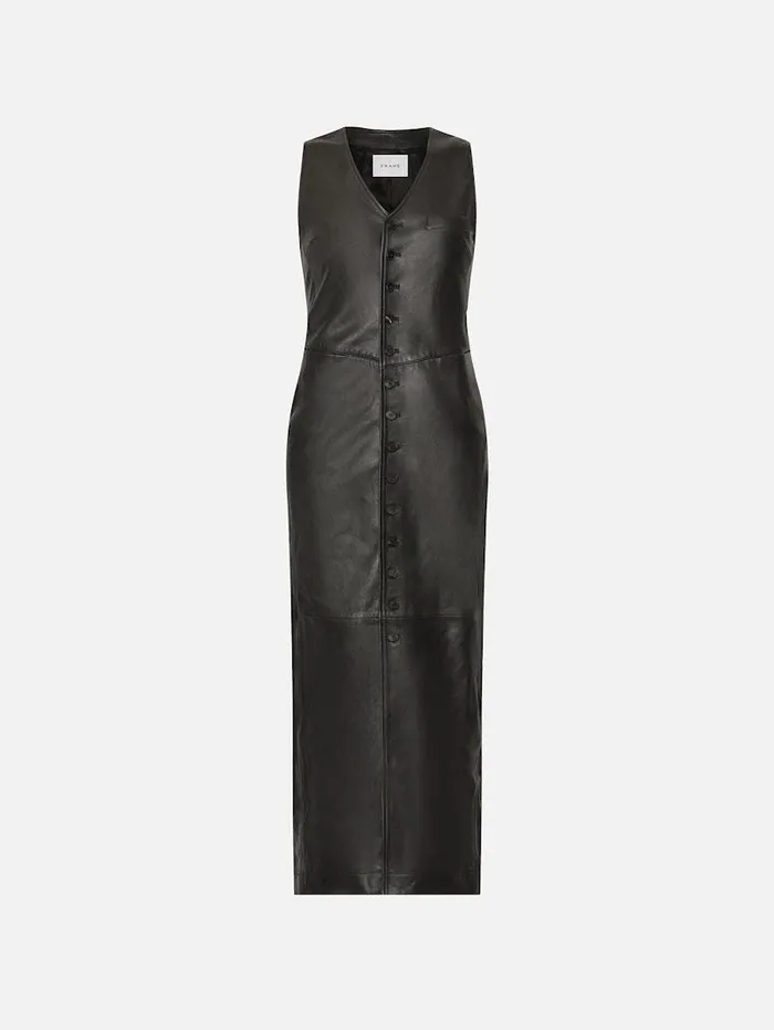 Women FRAME Leather and Suede Leather Midi Vest Dress