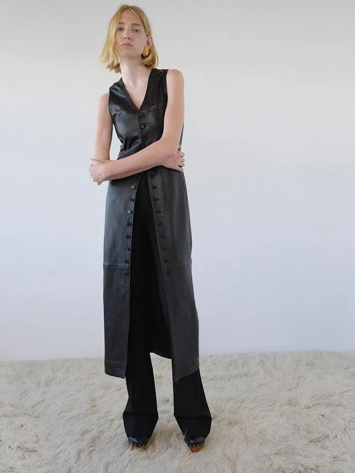 Women FRAME Leather and Suede Leather Midi Vest Dress