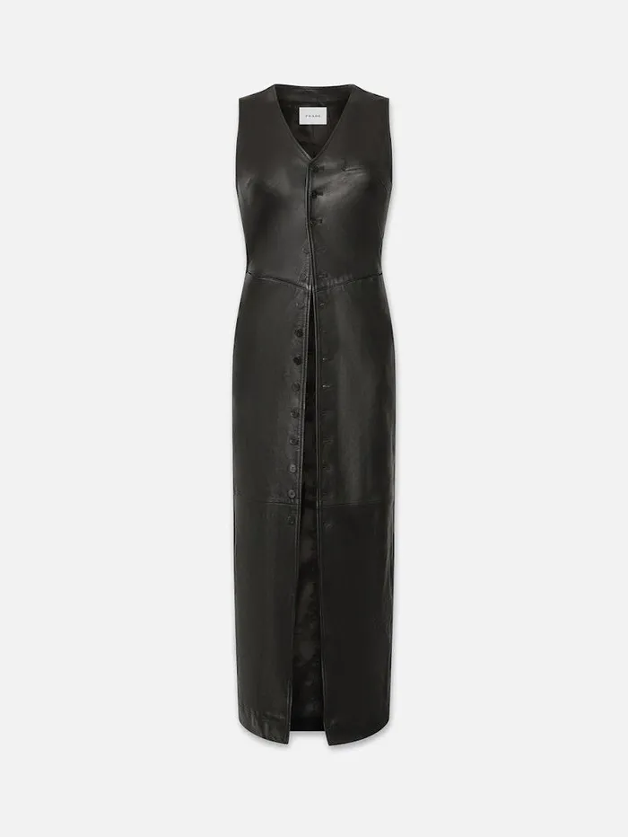 Women FRAME Leather and Suede Leather Midi Vest Dress
