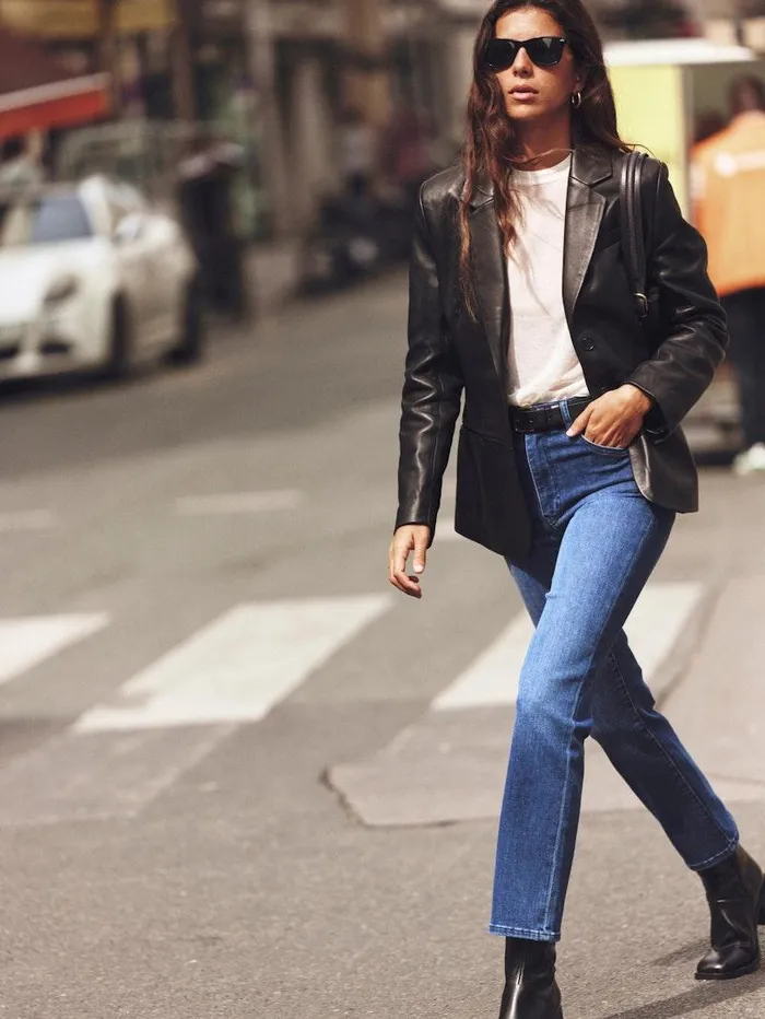 Women FRAME Leather and Suede The Femme Leather Blazer Women FRAME Leather and Suede The Femme Leather Blazer