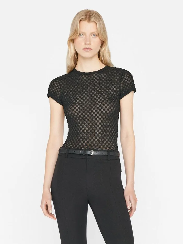 Women FRAME Tops and Blouses Mesh Lace Baby Tee Women FRAME Tops and Blouses Mesh Lace Baby Tee