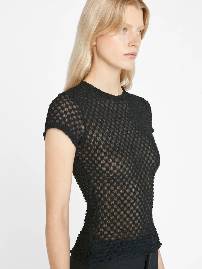 Women FRAME Tops and Blouses Mesh Lace Baby Tee Women FRAME Tops and Blouses Mesh Lace Baby Tee