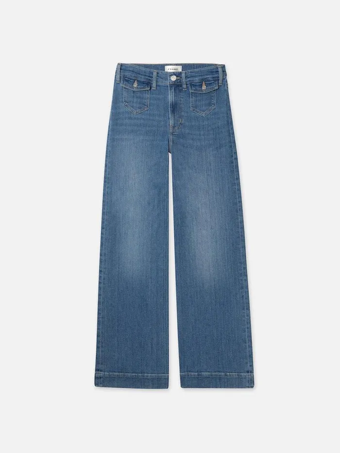 Women FRAME Wide Leg Patch Pocket Slim Palazzo
