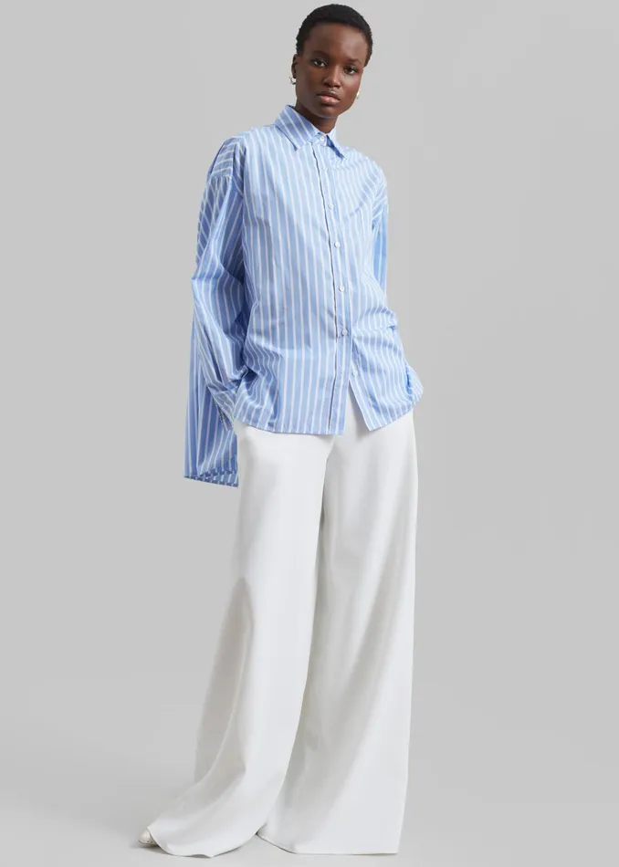 Women Georgia Boxy Shirt 8211 Sky BlueWhite Stripe The Frankie Shop Tops