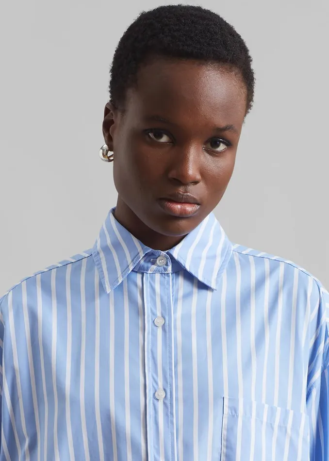 Women Georgia Boxy Shirt 8211 Sky BlueWhite Stripe The Frankie Shop Tops