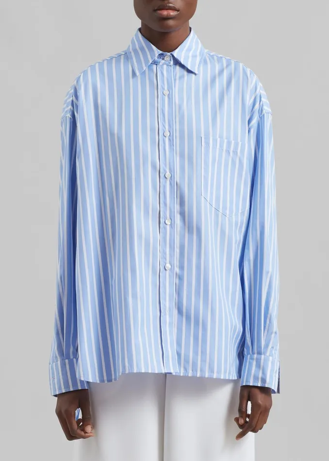 Women Georgia Boxy Shirt 8211 Sky BlueWhite Stripe The Frankie Shop Tops