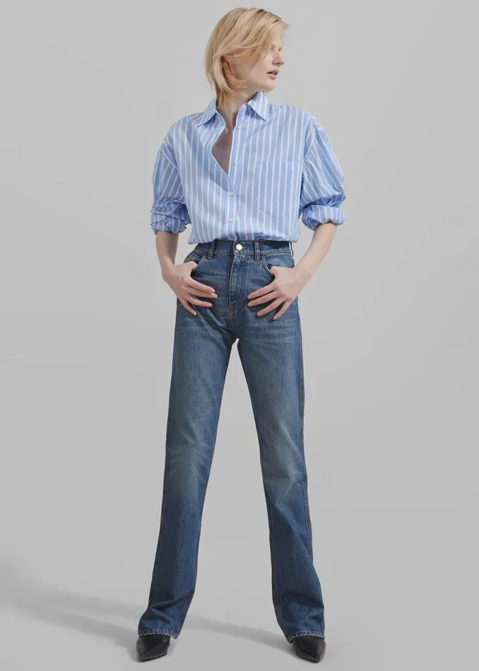 Women Georgia Boxy Shirt 8211 Sky BlueWhite Stripe The Frankie Shop Tops