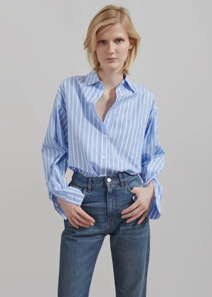 Women Georgia Boxy Shirt 8211 Sky BlueWhite Stripe The Frankie Shop Tops