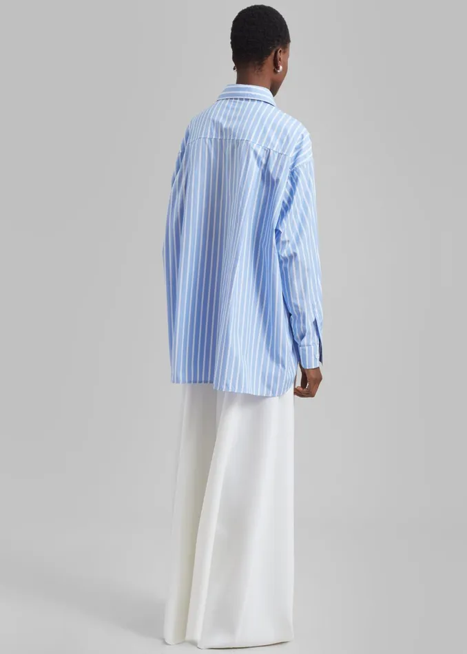 Women Georgia Boxy Shirt 8211 Sky BlueWhite Stripe The Frankie Shop Tops