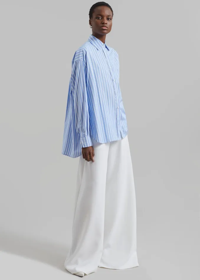 Women Georgia Boxy Shirt 8211 Sky BlueWhite Stripe The Frankie Shop Tops