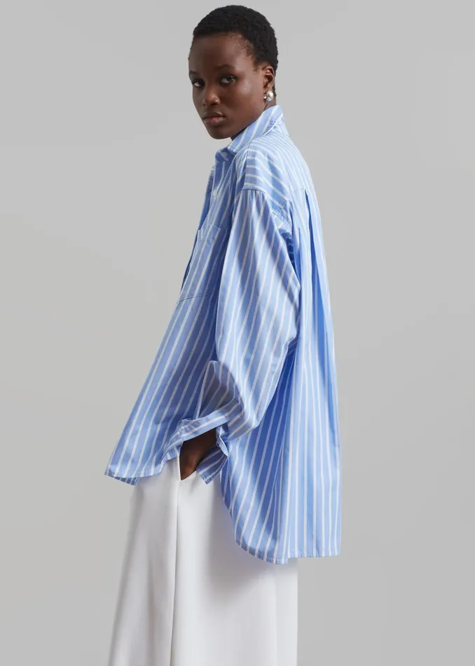 Women Georgia Boxy Shirt 8211 Sky BlueWhite Stripe The Frankie Shop Tops
