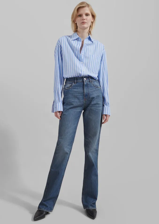 Women Georgia Boxy Shirt 8211 Sky BlueWhite Stripe The Frankie Shop Tops