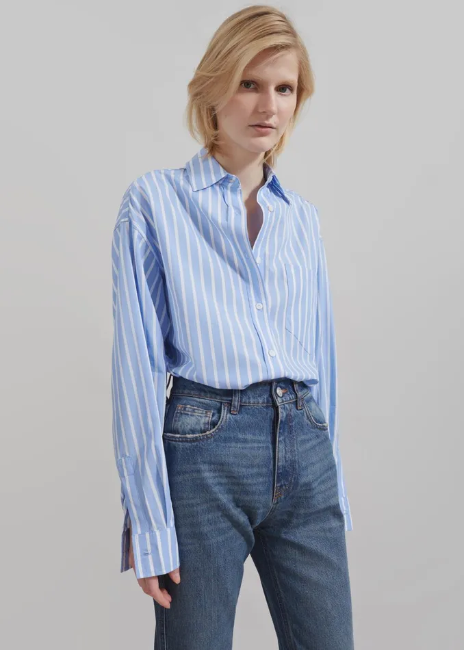 Women Georgia Boxy Shirt 8211 Sky BlueWhite Stripe The Frankie Shop Tops