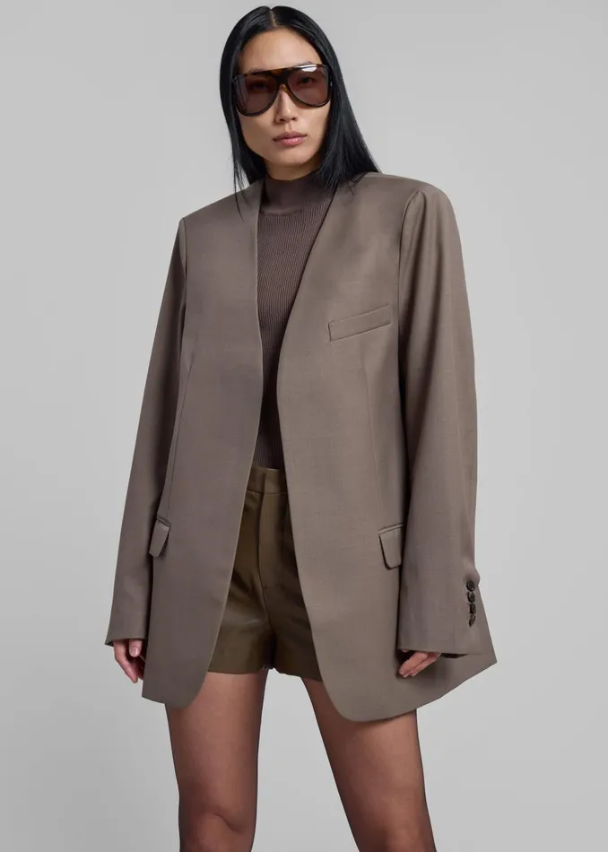 Women Gillian Collarless Blazer 8211 Taupe The Frankie Shop Outerwear