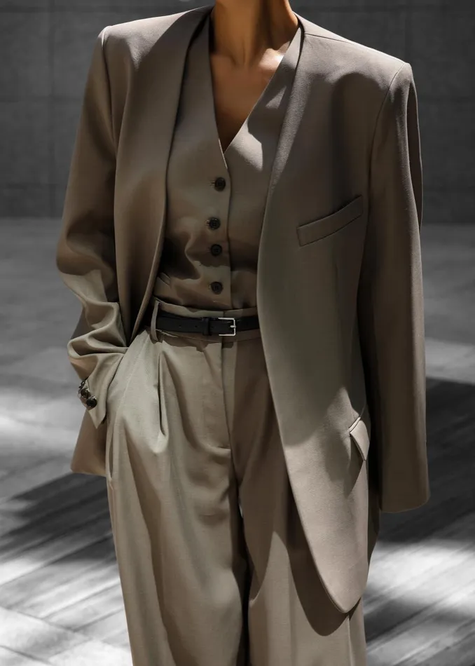 Women Gillian Collarless Blazer 8211 Taupe The Frankie Shop Outerwear
