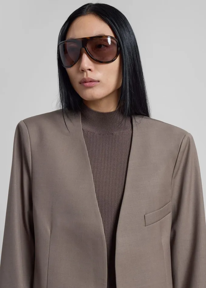 Women Gillian Collarless Blazer 8211 Taupe The Frankie Shop Outerwear