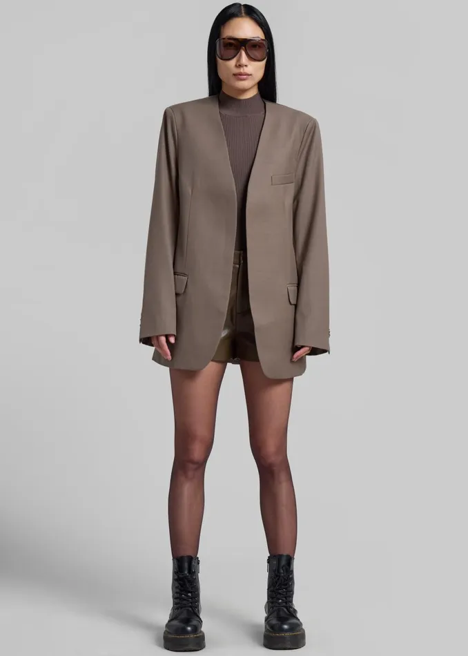 Women Gillian Collarless Blazer 8211 Taupe The Frankie Shop Outerwear