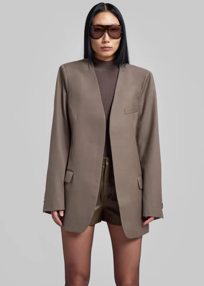 Women Gillian Collarless Blazer 8211 Taupe The Frankie Shop Outerwear