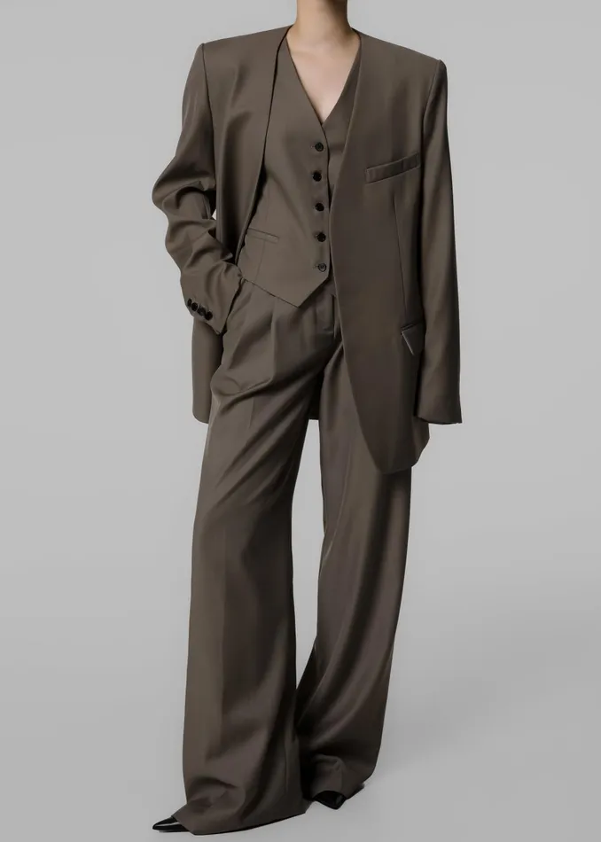 Women Gillian Collarless Blazer 8211 Taupe The Frankie Shop Outerwear