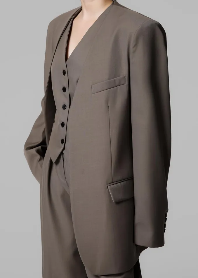 Women Gillian Collarless Blazer 8211 Taupe The Frankie Shop Outerwear