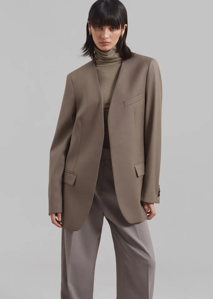 Women Gillian Collarless Blazer 8211 Taupe The Frankie Shop Outerwear