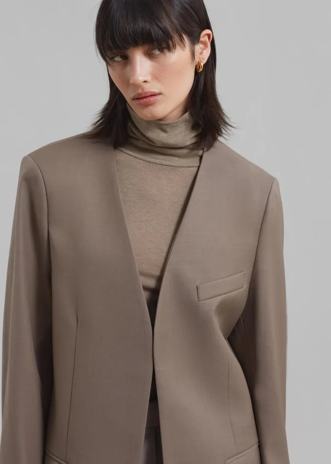 Women Gillian Collarless Blazer 8211 Taupe The Frankie Shop Outerwear