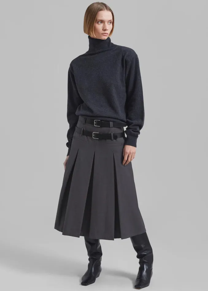 Women Gisele Pleated Midi Skirt 8211 Grey The Frankie Shop Bottoms