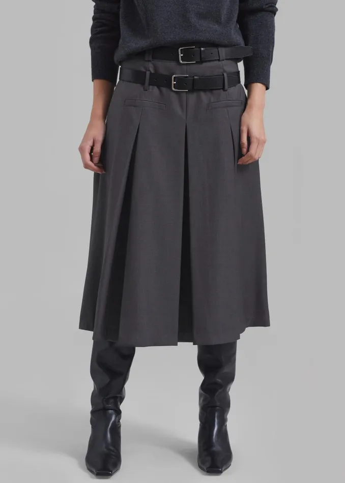 Women Gisele Pleated Midi Skirt 8211 Grey The Frankie Shop Bottoms