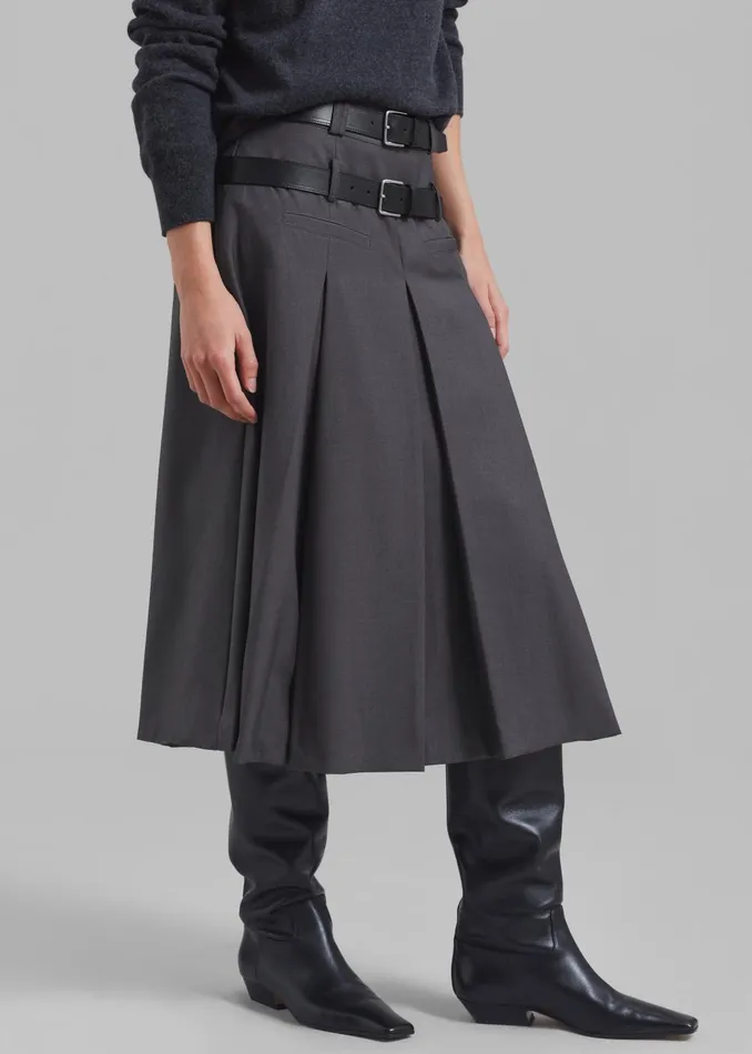 Women Gisele Pleated Midi Skirt 8211 Grey The Frankie Shop Bottoms