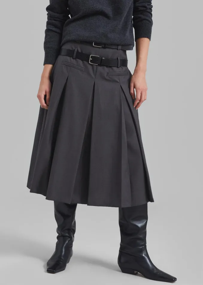 Women Gisele Pleated Midi Skirt 8211 Grey The Frankie Shop Bottoms