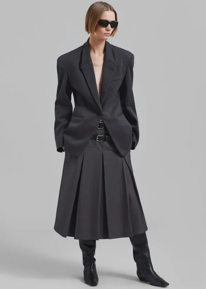 Women Gisele Pleated Midi Skirt 8211 Grey The Frankie Shop Bottoms