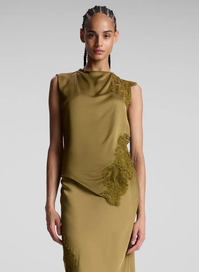 Women Gracie Satin And Lace Sleeveless Top Pyrite ALC Tops