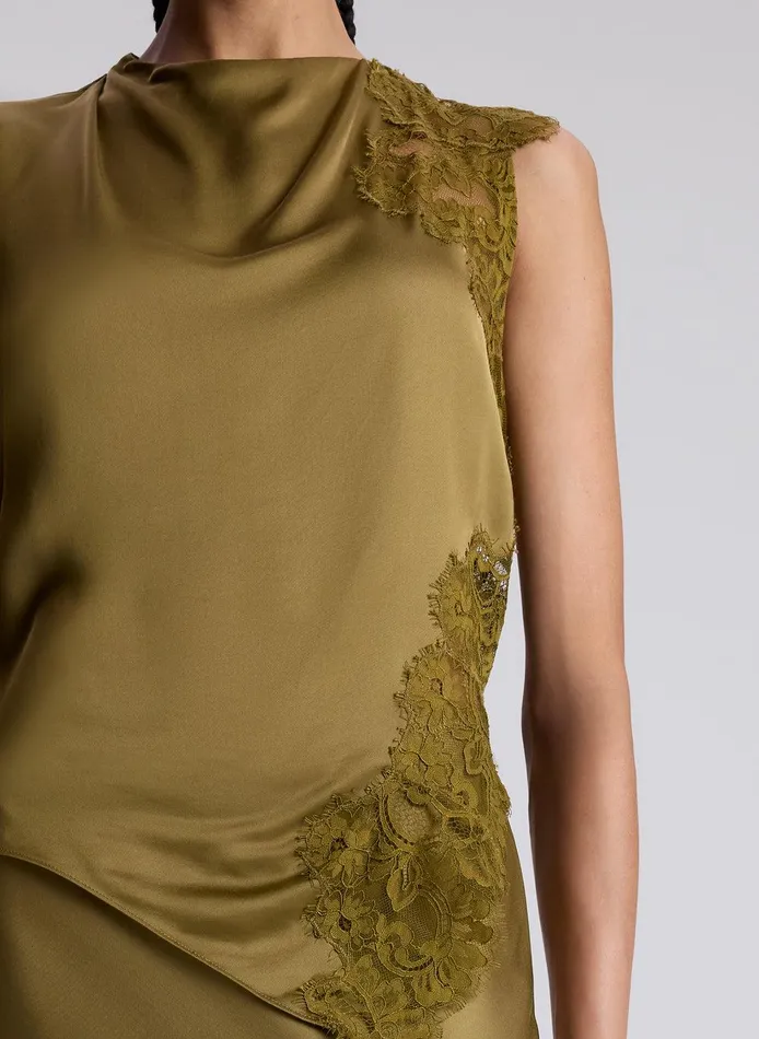 Women Gracie Satin And Lace Sleeveless Top Pyrite ALC Tops