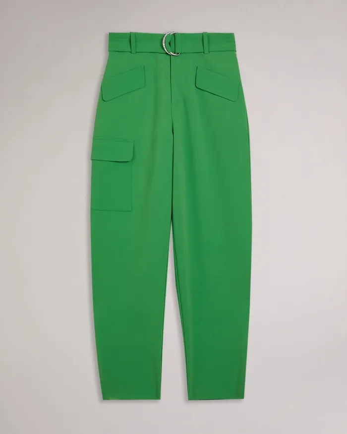 Women GRACIEH 8211 High Waist Tapered Cargo Trousers With Belt Medium Green Ted Baker Trousers and Shorts