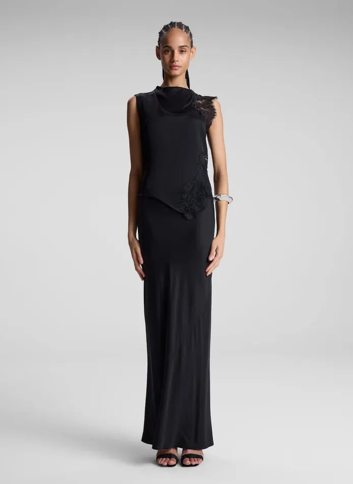 Women Greta Satin Maxi Skirt Black ALC Bottoms