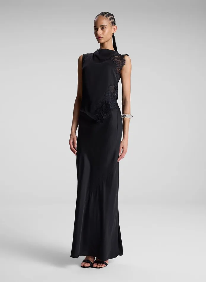 Women Greta Satin Maxi Skirt Black ALC Bottoms